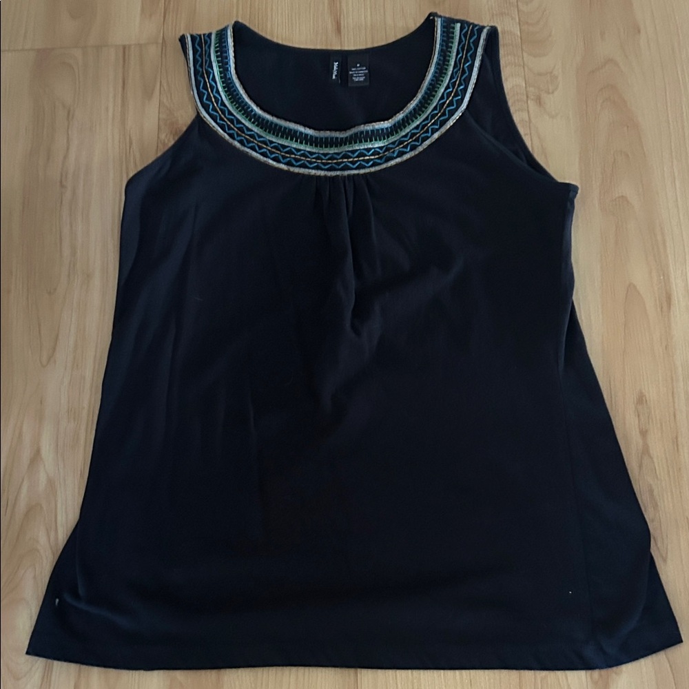 MOLLY MAXI Embroidered Black Sleeveless Top, Sz M